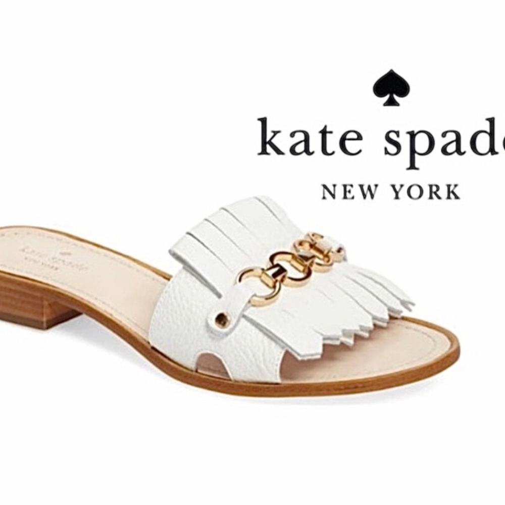 Kate Spade Brie White Leather Fringe Slides Size 7.5 - Picture 6 of 6